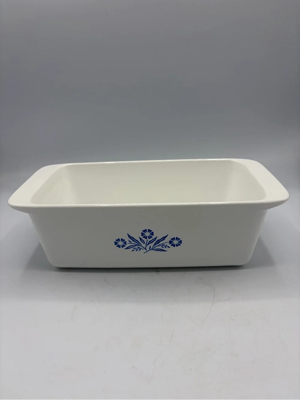Corningware White Loaf Pan with Blue Floral Motif
